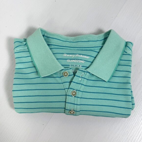 Tommy Bahama Polo Shirt Mens Sz XXL Emfielder Bay Stripe Lagoon Water Logo Golf - Picture 2 of 7